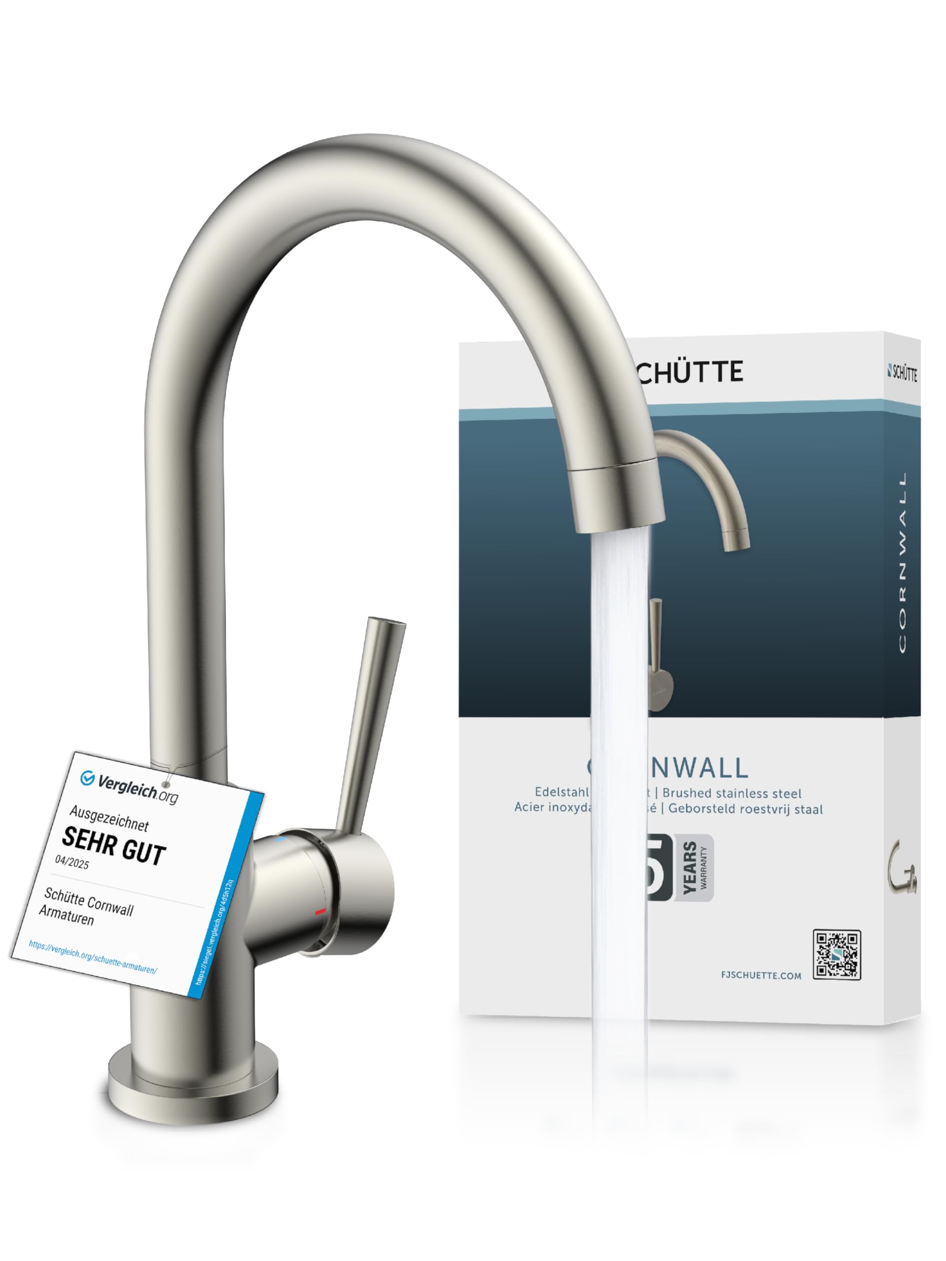 SCHÜTTE 79126 Küchenarmatur CORNWALL, 360 Grad schwenkbarer Wasserhahn Küche, Mischbatterie für die Spüle mit Einhebelmischer, Spültischarmatur Küchenspüle in Edelstahloptik, Edelstahl Optik