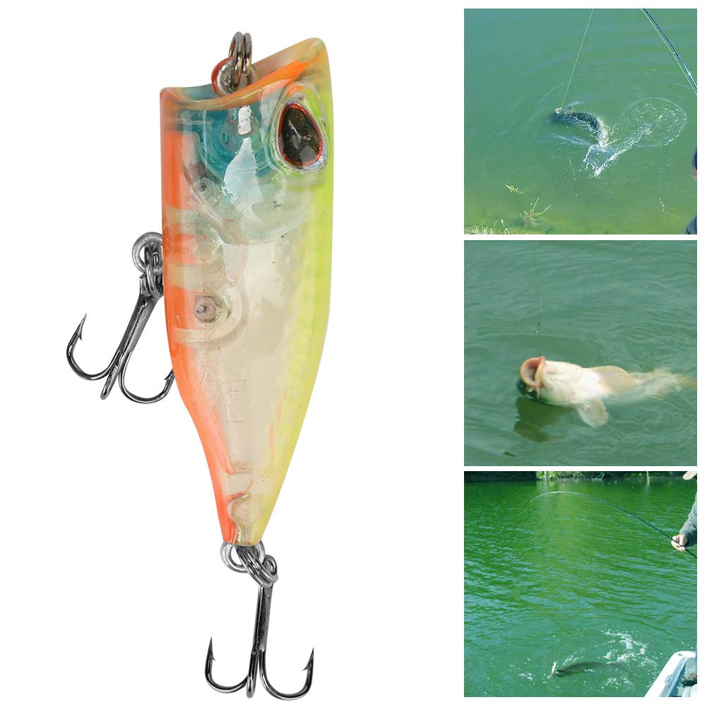 Lot De 5 Mini Poppers Leurres Flottants 4cm - Avec Billes En Acier Et Hameçons Triples - Pour Pêche Eau Douce Et Mer