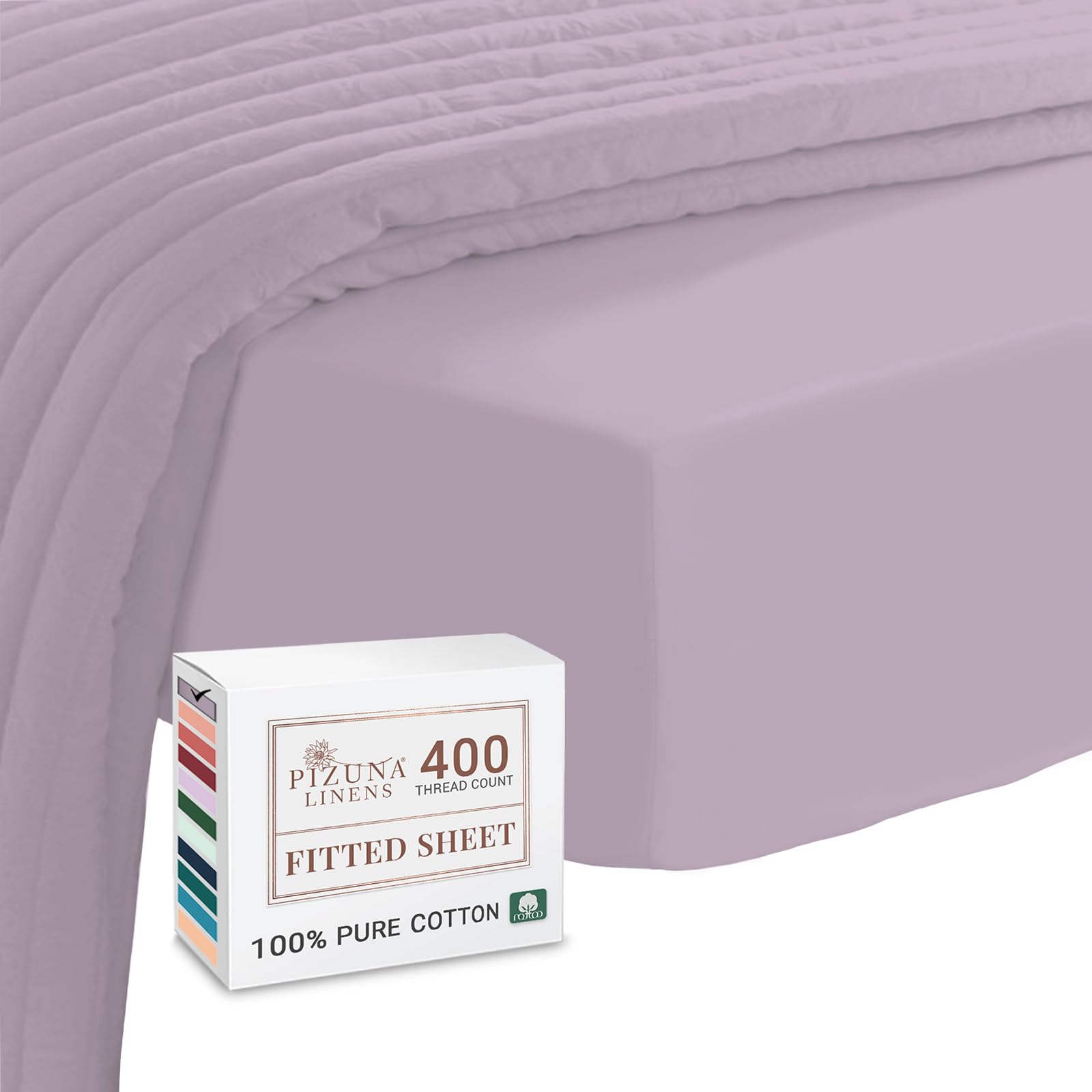 Pizuna Lavender Frost 100% Cotton Small Single Fitted Sheet 400 Thread Count Long Staple Cotton Small Single Fitted Sheet 80X200 Cm, Sateen Weave 40 Cm Deep Fitted Sheets 1 Pc