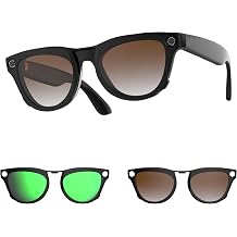 HiBloks Polarized Clip-on for Ray-Ban Meta Skyler RW4010/4014 Accessories, Discoloration Clips Compatible with Ray-Ban Meta Smart Glasses, Protective Fashion Glasses Clip Brown+Green