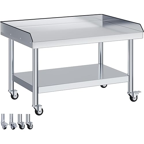 Jocisland 48"x30" Stainless Steel Equipment Stand & Equipment Grill Stand Table, NSF Certified with Adjustable Undershelf, Wheels and Edge Baffle for Commercial Kitchen, Restaurant & Home
