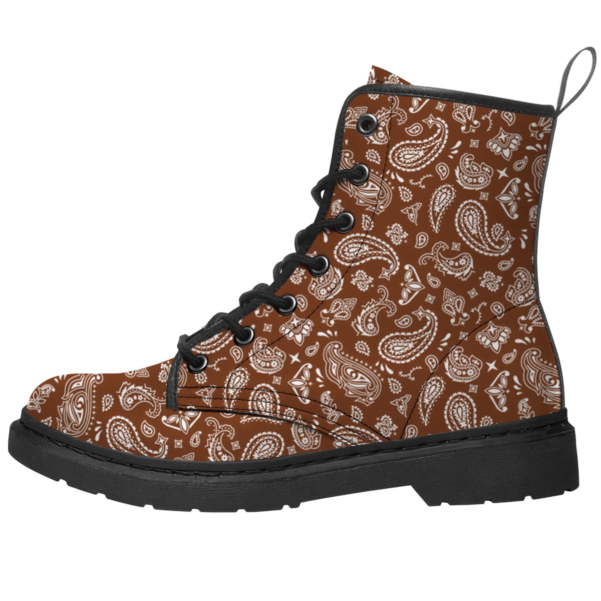 Brown Boots for Women Men Combat Boots PU Leather Lace-up Ankle Booties Gifts for Her Him
