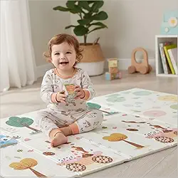 Tapete Térmico Emborrachado Infantil Dupla Face Com Estampa, 1,50 x 1,80m, 8mm, Dobrável, Lavável, Ideal para Bebês e Crianças, Macio e Antiderrapante, Premium (Fazendinha)