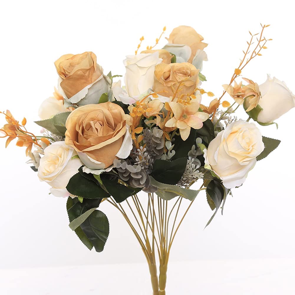 Fiori Artificiali per Decorazione, Rose di Seta con Stelo, Bouquet per Matrimoni, Feste e Decorazioni per la casa, 6 e 3 boccioli, finte.