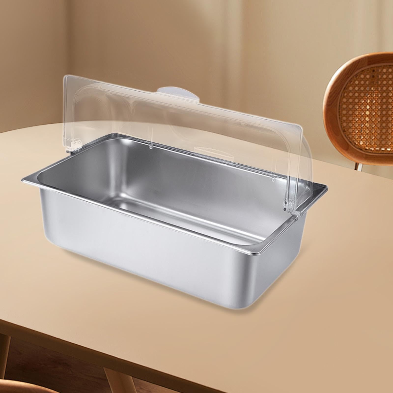 Chafing Dish Buffet Acero Inoxidable Bandeja Servidor Calentador Contenedor con Tapa Abatible Transparente Y 2 Acumuladores de Hielo Apto para Bufé Ba, 20.5 litros