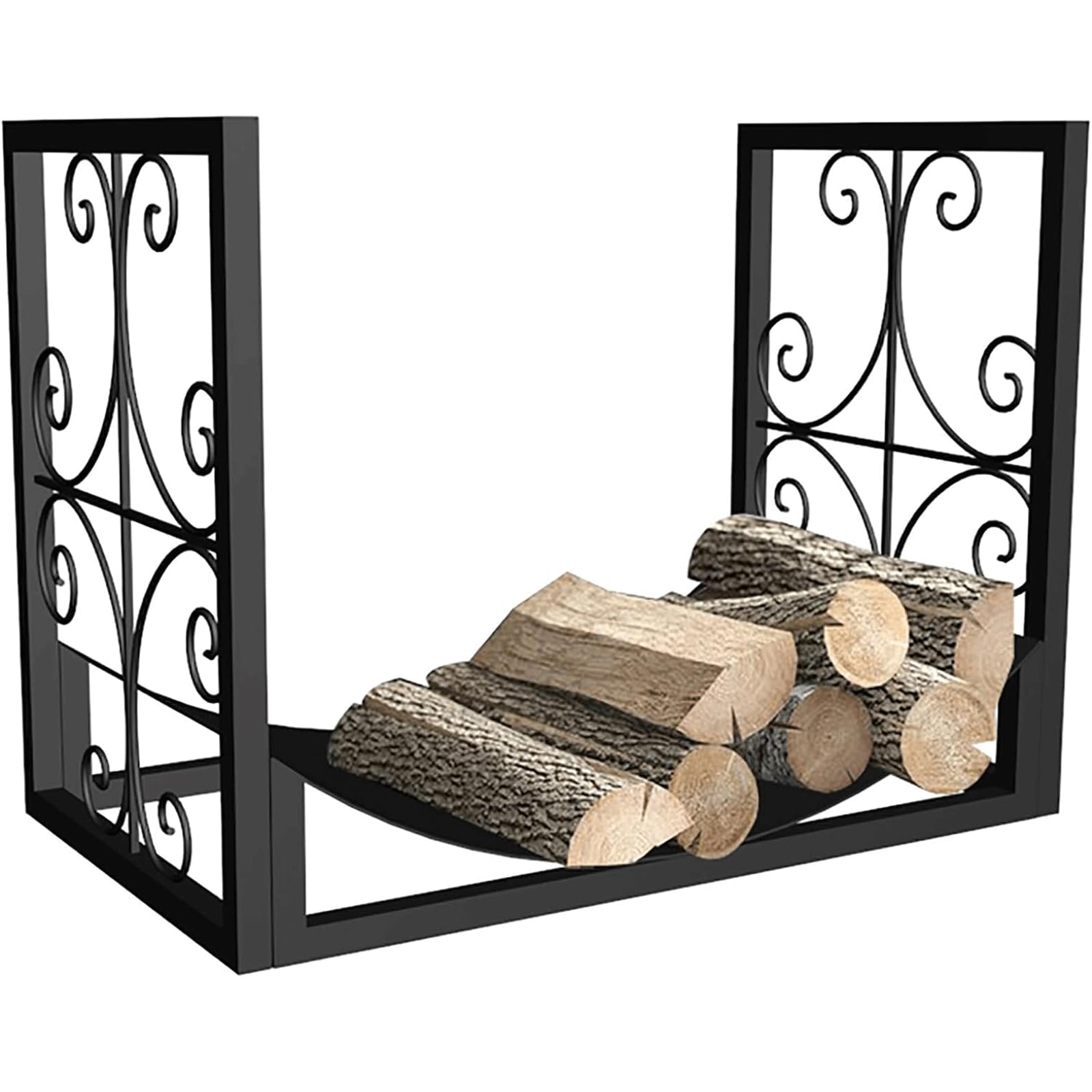 Support à bûches portable en métal noir pour organiser le bois de chauffage