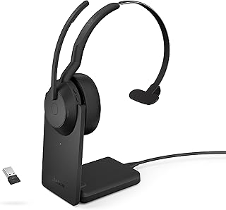 Jabra Evolve2 55 Mono Wireless Headset with Charging Stand - Jabra AirComfort Technology, Noise-Cancelling Mics & Active Noise Cancellation - Works with UC Platforms such as Zoom & Google Meet - Black