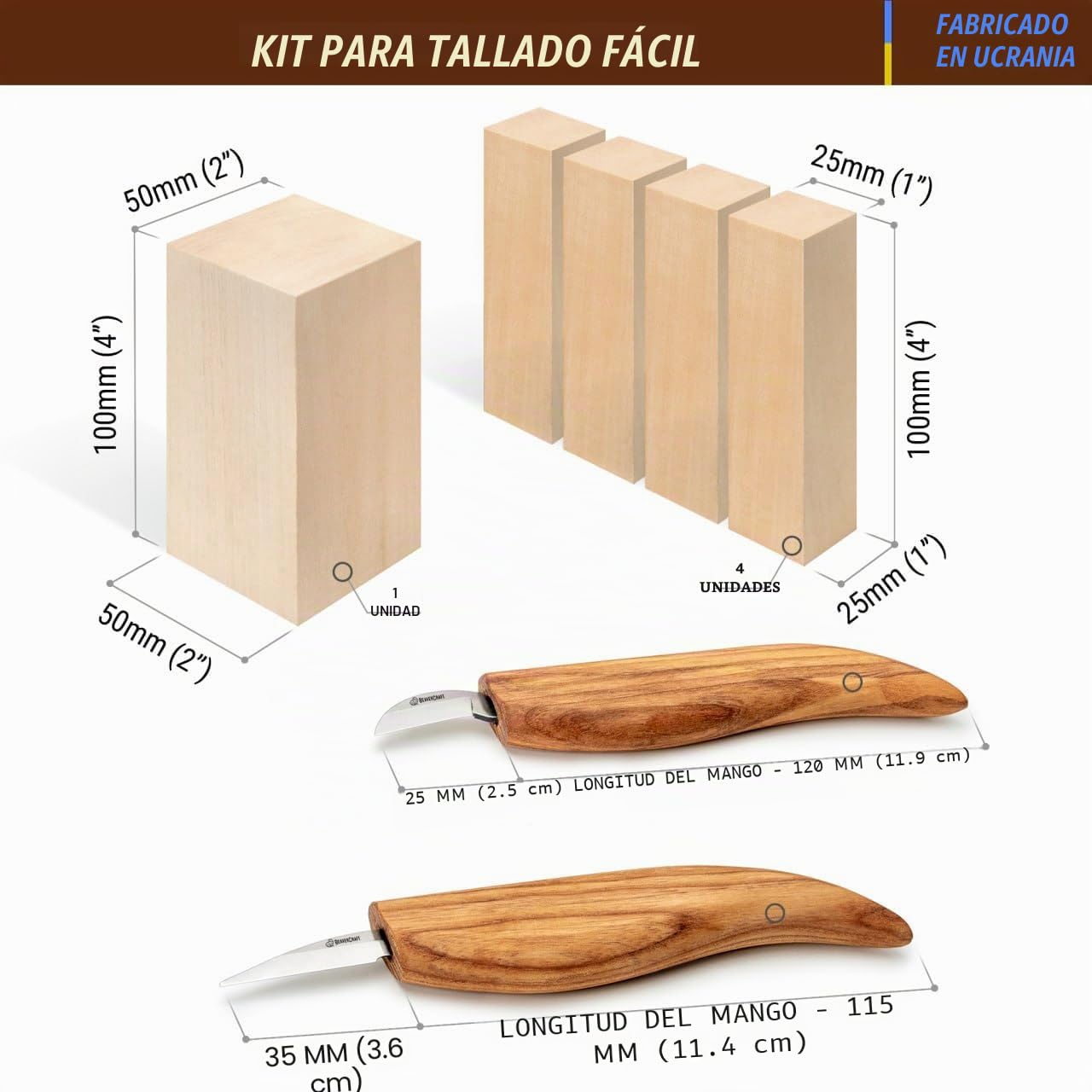 BeaverCraft Juego de Tallado en Madera para Niños y Principiantes S16 – Cuchillos para Tallar, Cuchillo Sloyd, Cuchillo de Detalle, Bloques de Tilo – Kit de Herramientas para Tallar Madera