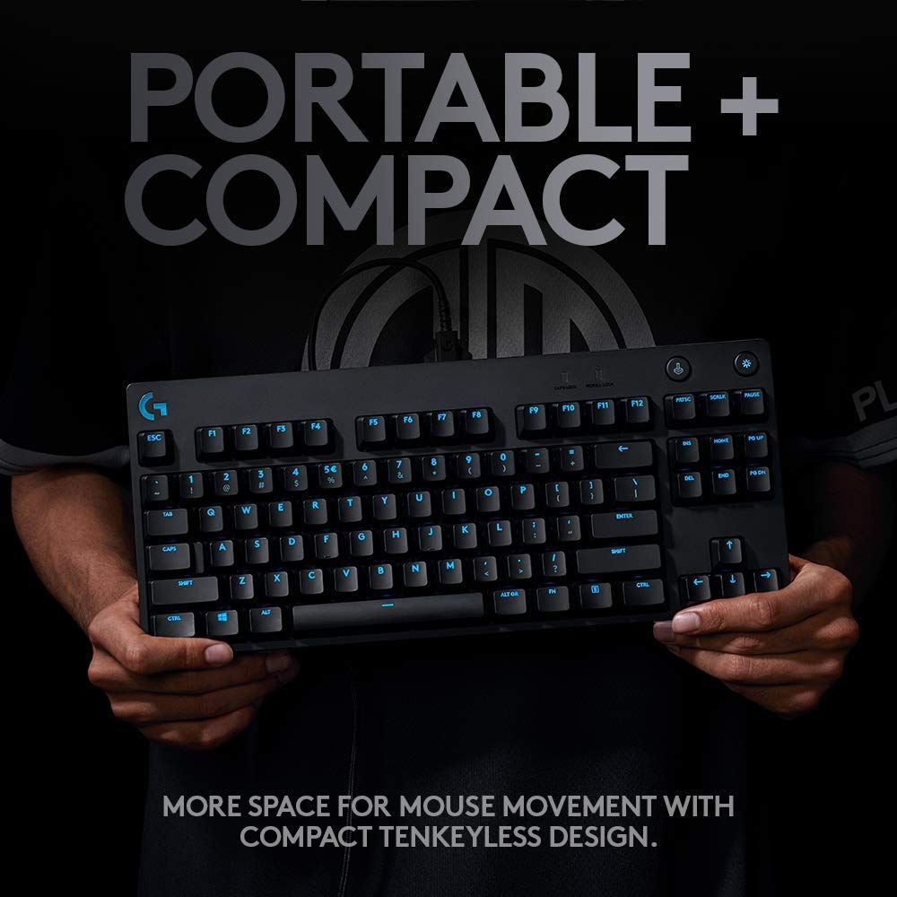 Logitech G PRO TKL Tastiera Gaming Meccanica, GX Blue Clicky Switch, LIGHTSYNC RGB, Design Portatile Tenkeyless, Pensato per Esport Gaming, Micro Cavo USB Rimovibile, QWERTY US Layout, Nero