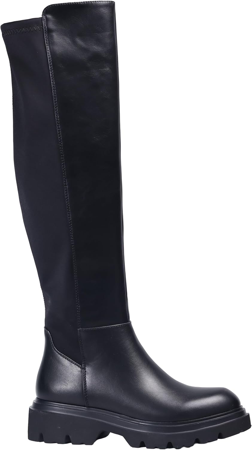 Women’s Knee High Boots – Lightweight Spandex Fabric, Comfortable Round Toe, Side Zipper & Platform Chunky Heel – Easy Match Wide Calf Boots