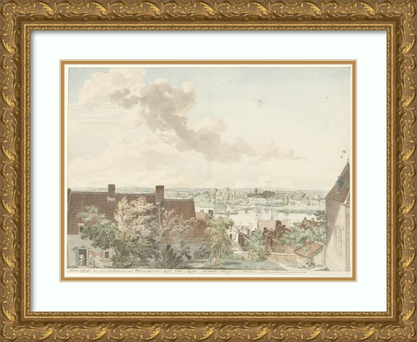 ArtDirect Hendrik Hoogers 18x14 Gold Ornate Frame and Double Matted Museum Art Print Titled - Face in Nijmegen with a Spring Over the River (1785)