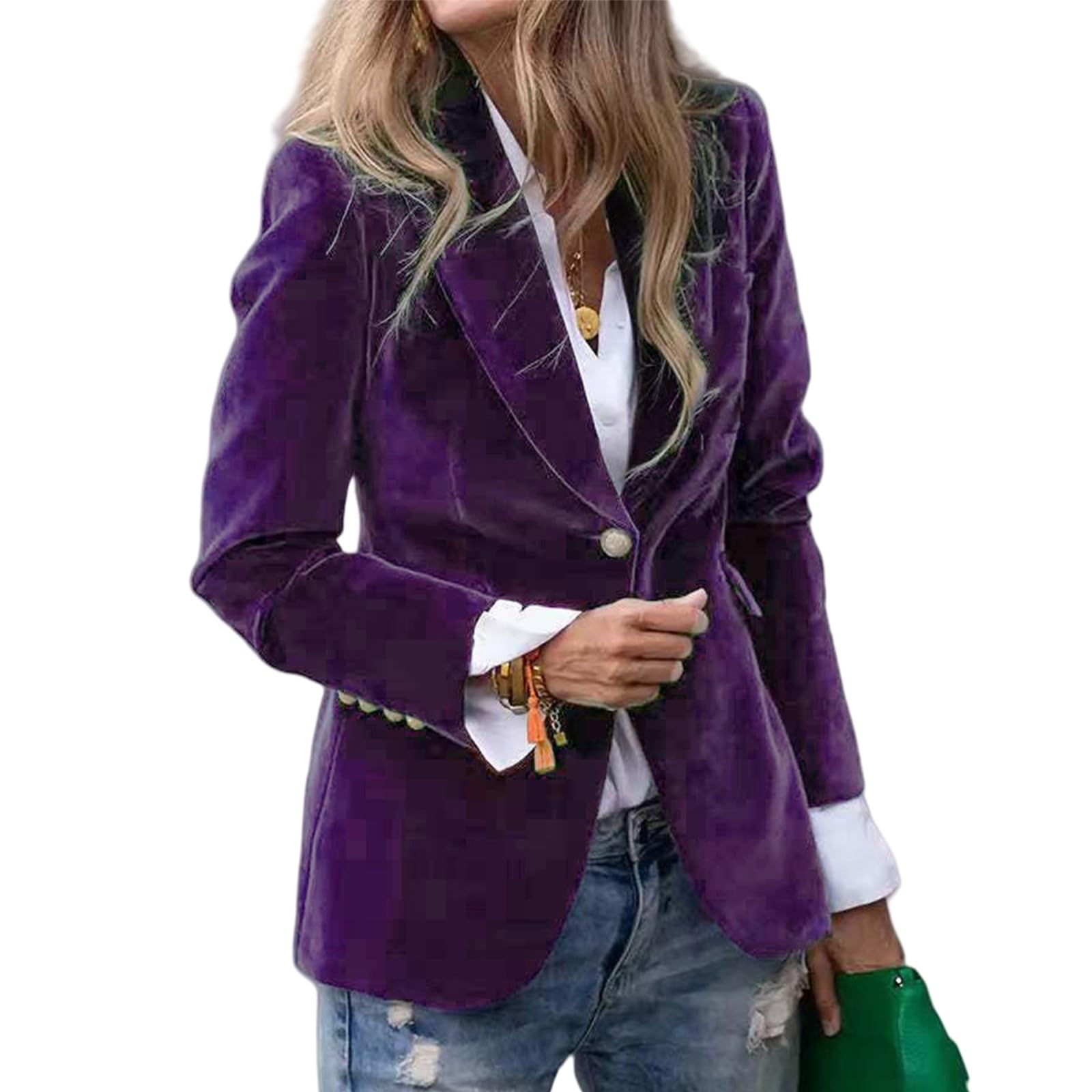 Womens Velvet Blazers Business Button Down Warm Blazers Elegant Long Sleeve Work Office Coats Soft Aesthetic Clothes