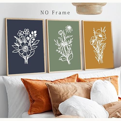 Miniatura 4 de Impresiones artísticas abstractas de flores para pared, pósteres de flores silvestres amarillas, azul marino y verde, arte floral bohemio para sala