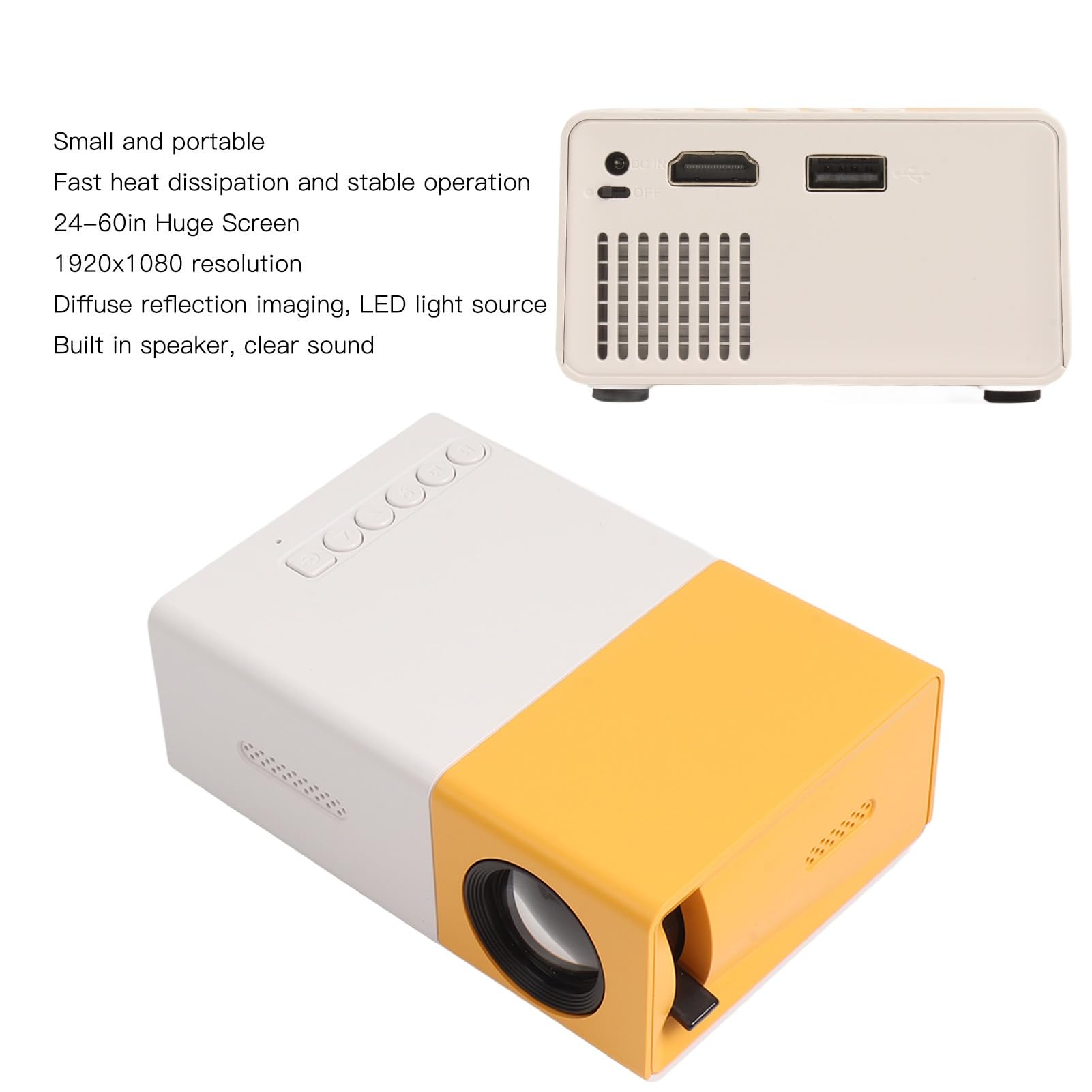 Sxhlseller Mini Projecteur Portable de Résolution 1920x1080 avec Interface Riche, Petit et Portable, et écran Géant de 24 à 60 Pouces, Source de Lumière LED pour Film de Cinéma en Plein