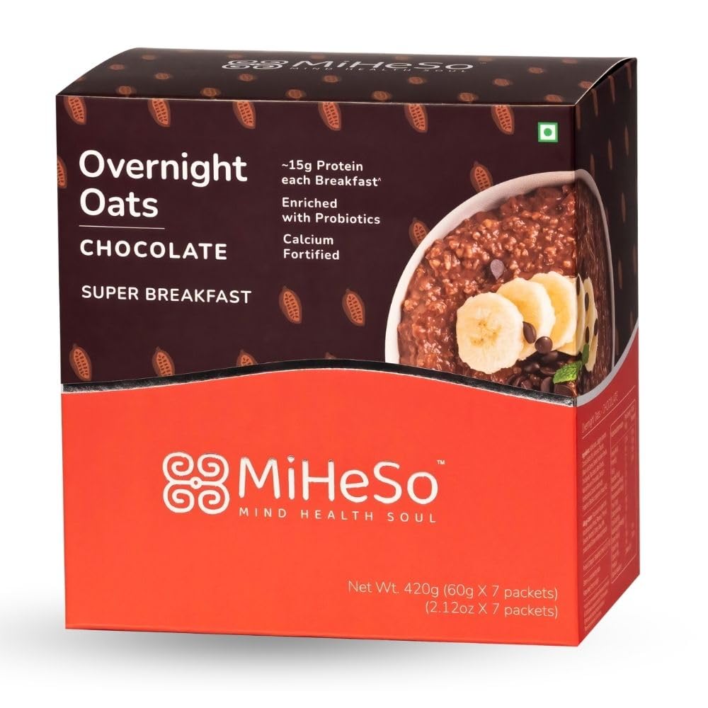 MiHeSo Overnight Rolled Oats Chocolate Flavour 420 G | Healthy Oatmeal Breakfast Within 15 g High Protein, Calcium & Fibre | Diet Food For Weight Loss For Women & Men | No Refined Sugar | Gluten Free