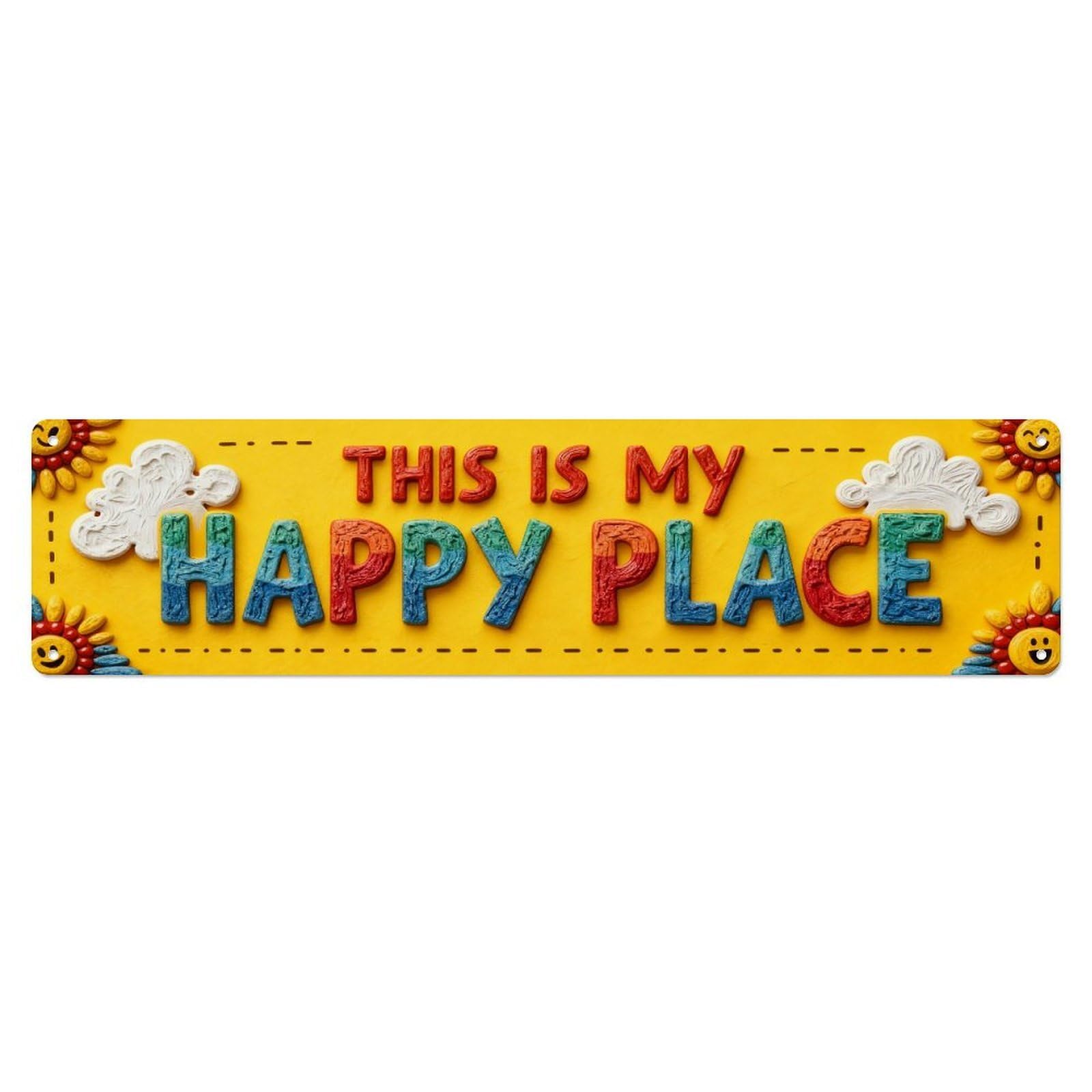 Happy Place Sign Pattern Metal Tin Sign Plaque