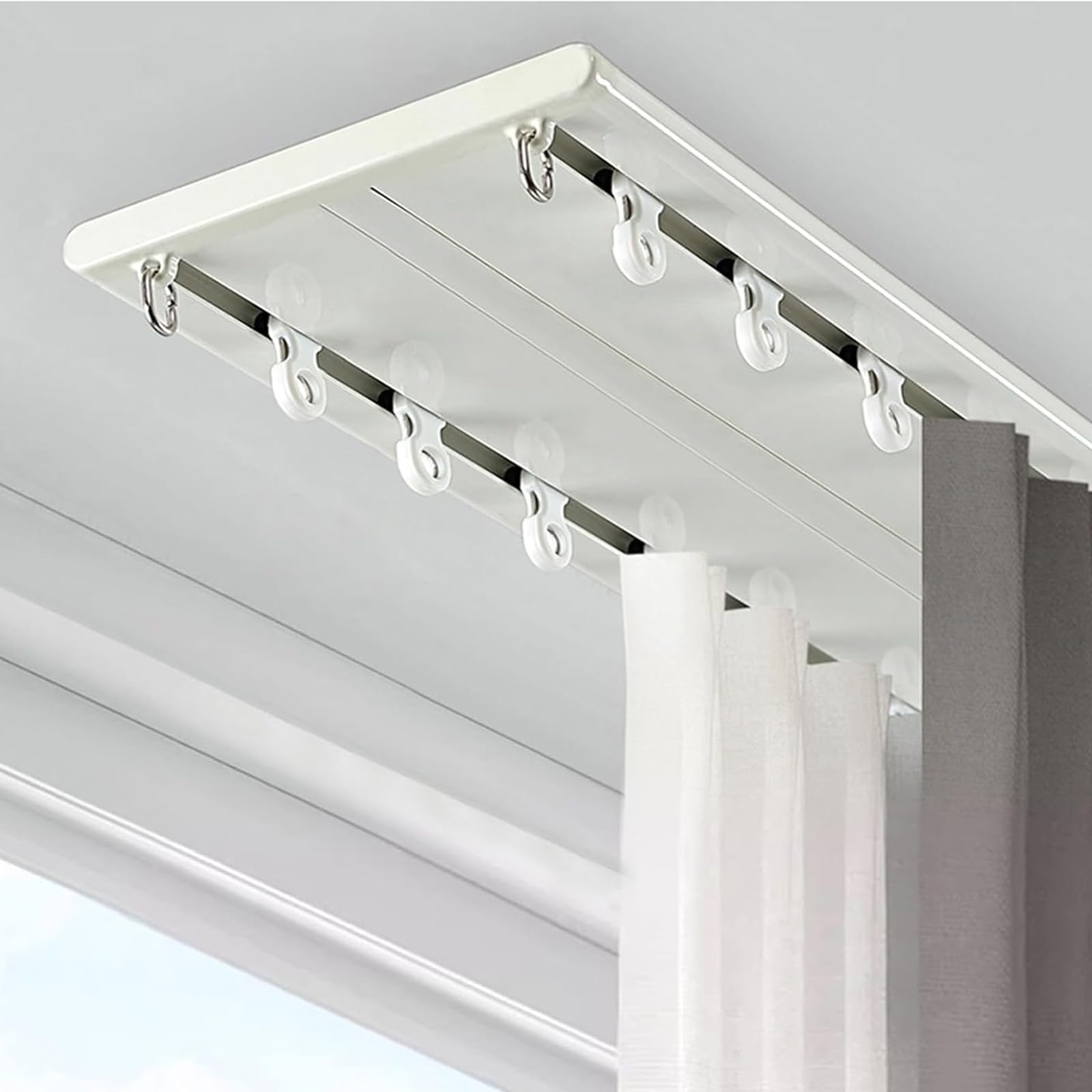 Générique Système de Tringle à Rideaux, Tringle de Plafond Double rangée Ultra-résistante, Rails en Aluminium Ultra-Fins pour séparation de pièces au Bureau et à la maiso