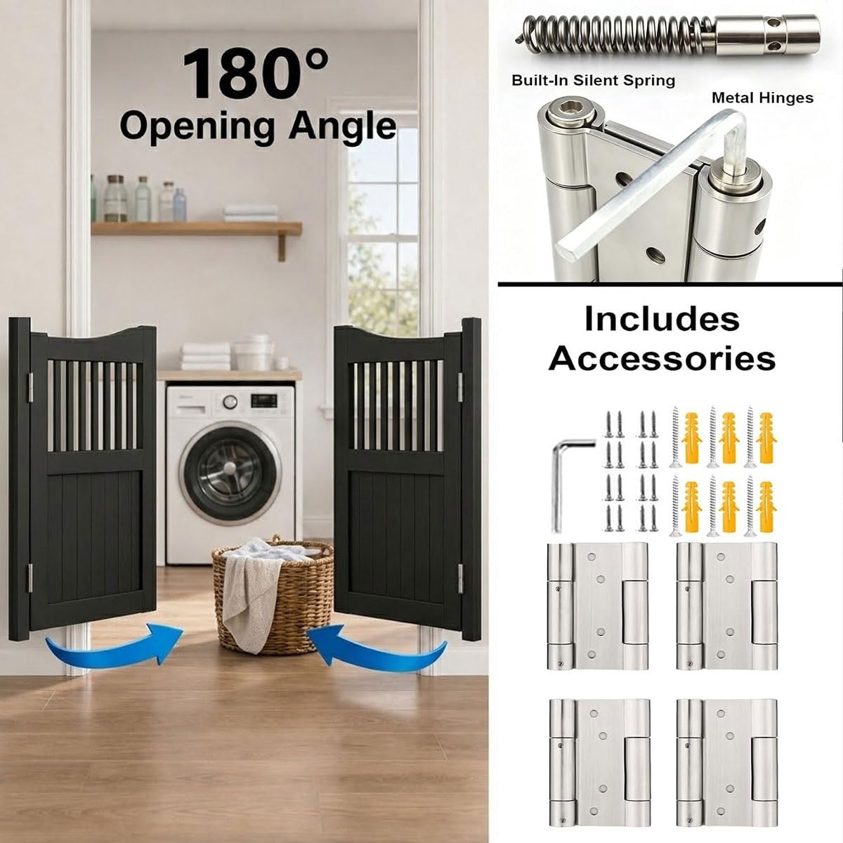 Porte Saloon en Bois avec Charnières Quincaillerie, Porte Battante Double pour Intérieur, 70cm 94cm 114cm 135cm 150cm Porte de Séparation de Bar pour Café, Couloir Entrée, Taille Personnalisable