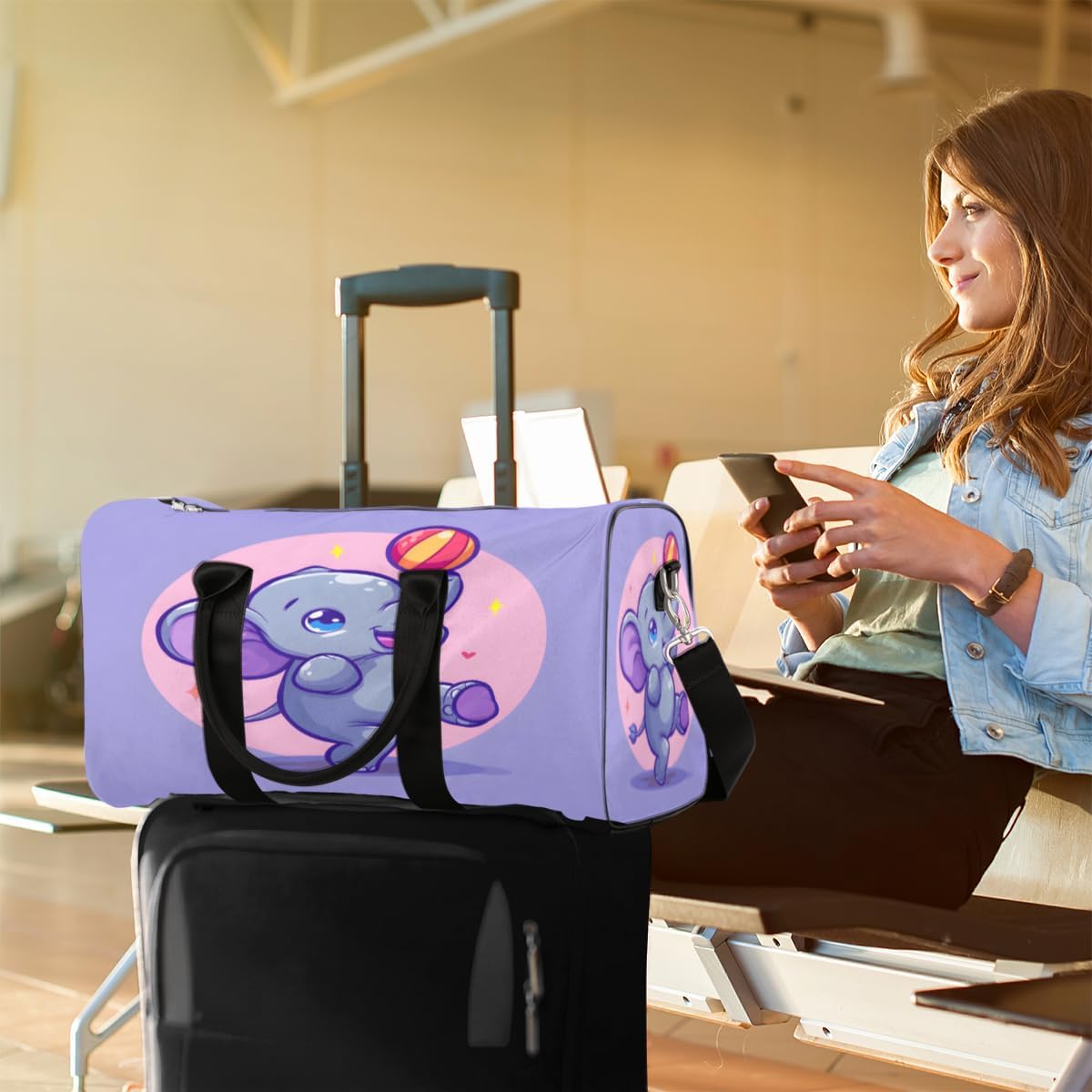 Elephant Volleyball Travel Duffel Bag for Women Men Large Capacity Overnight Weekender Bags for Lightweight Waterproof Sport Gym Bag for Workout Yoga Swim
