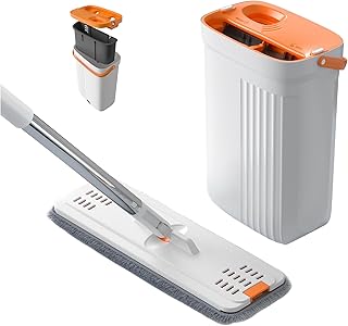 Flat Mop and Bucket with Wringer Set, Separate Dirty and Clean Water,Flat Mop and Bucket System for Floor Cleaning with 3 Chamber for Dry and Wet, 360° Rotating Mop Head, 3 Microfiber Pads