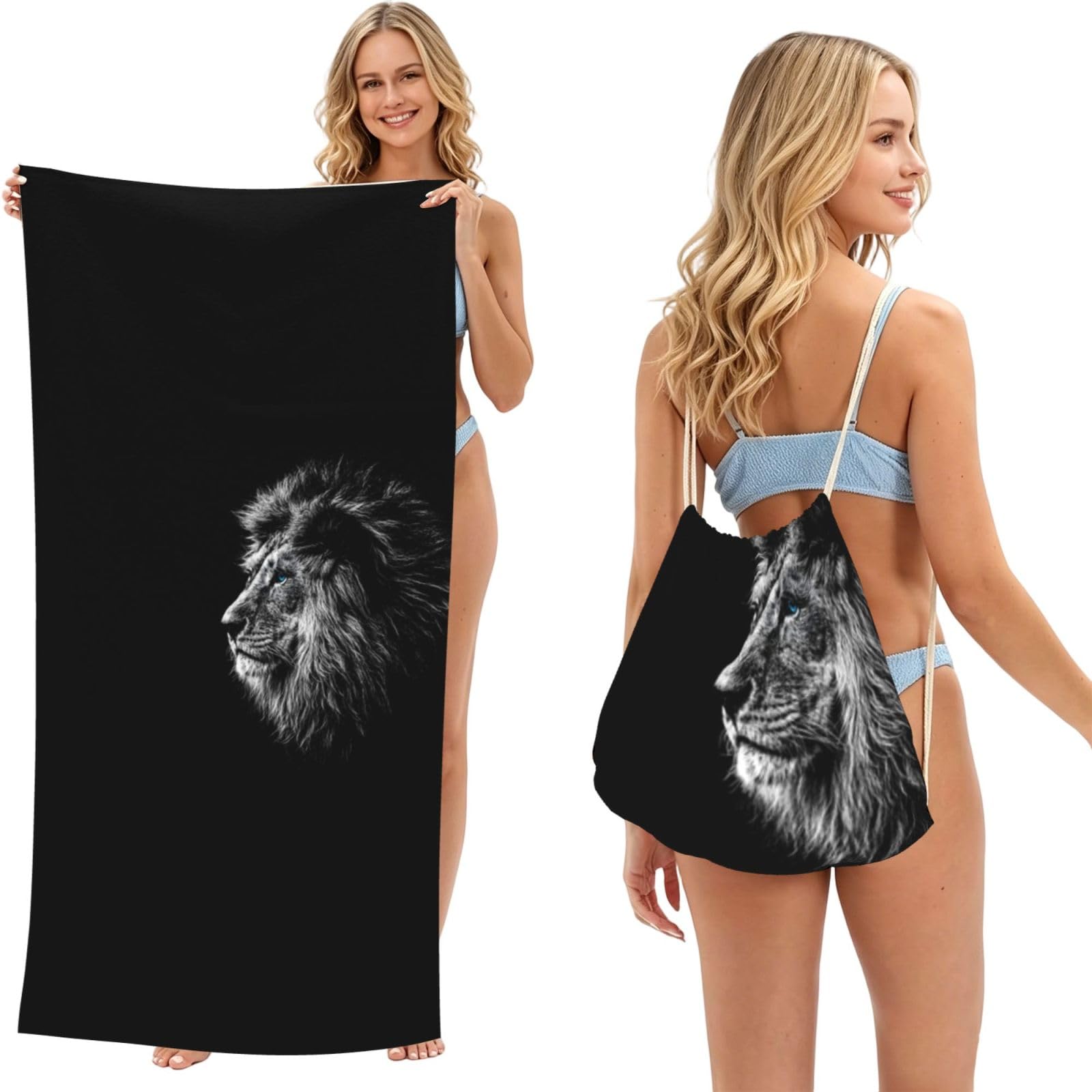 WSHFFILO Lion printed 2 in 1 Packable Towel Bag Bath Towel Beach Towel