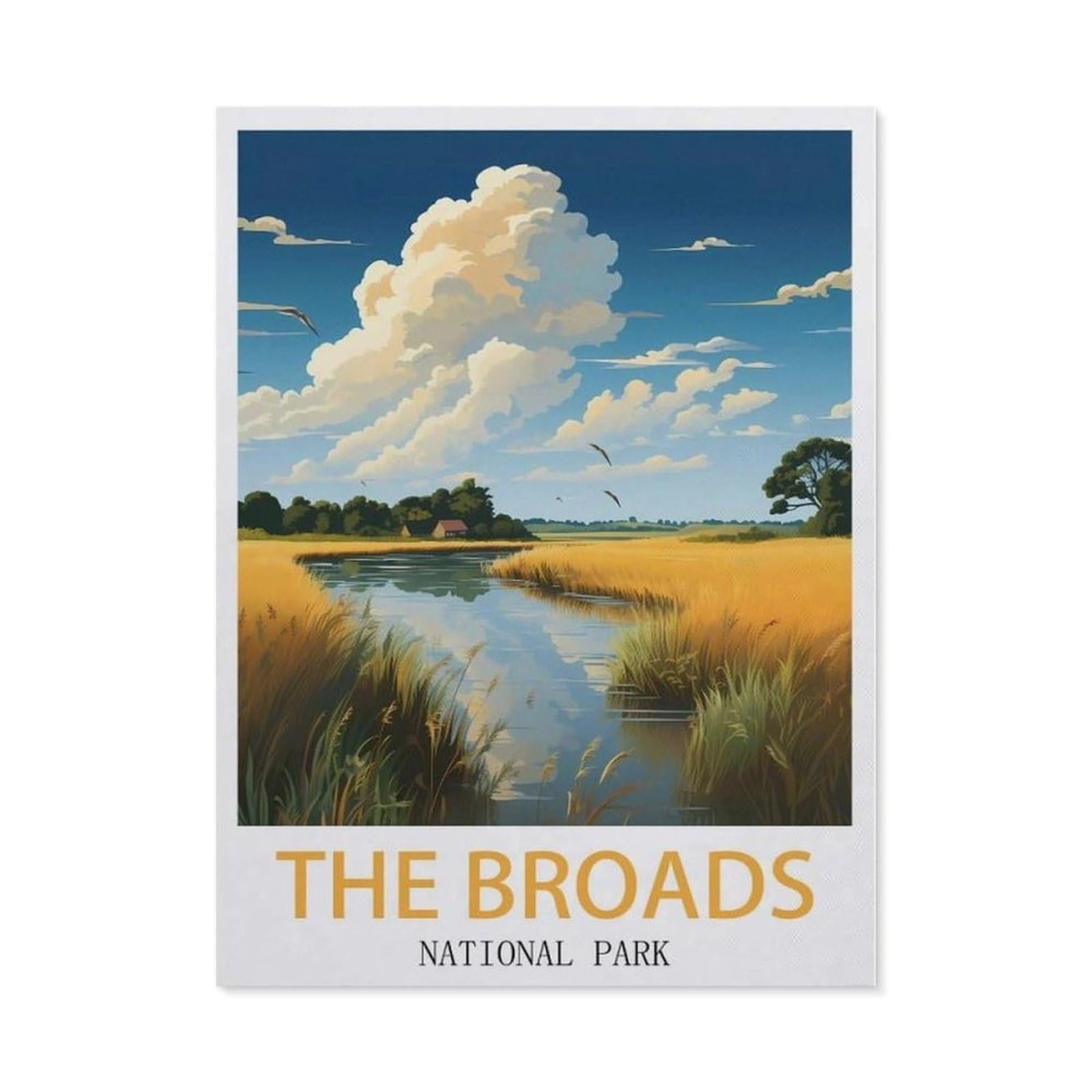Beayodkp （40 X 50 Cm/15.74 X 19.68 Inches） Diy 5D Diamond Painting，The Broads National Park Vintage Travel Poster，Round Diamond, Used For Room Decoration-Ce67