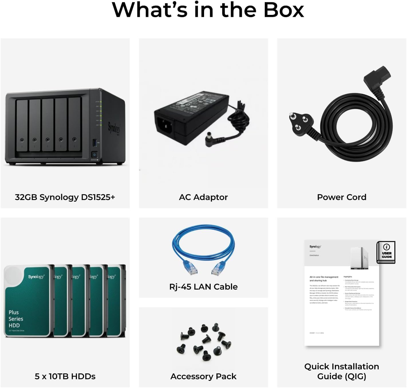 Synology DS1525+ - Set server NAS a 5 bay (8 GB RAM, 10 TB di memoria), 5 dischi rigidi NAS da 2 TB, dispositivo di archiviazione di rete desktop ad alte prestazioni, con SSD esterno
