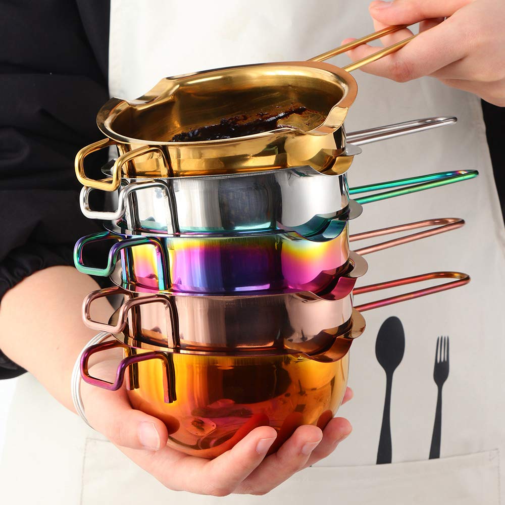 Meisha Stainless Steel Double Boiler Melting Pot with Heat Resistant Handle, Chocolate Melting Pot for Butter Candy Cheese, Wax and Soap Making (400ML)-Gold