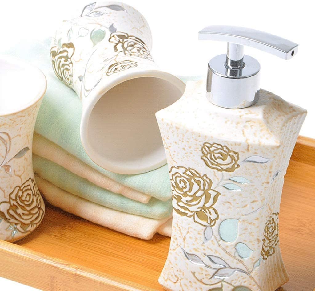 Badezimmer Set Badezimmer-Zubehör-Set Badezimmer-Set Seifenspender Zahnbürstenhalter Seifenschale Dekoration Organizer(6-piece)