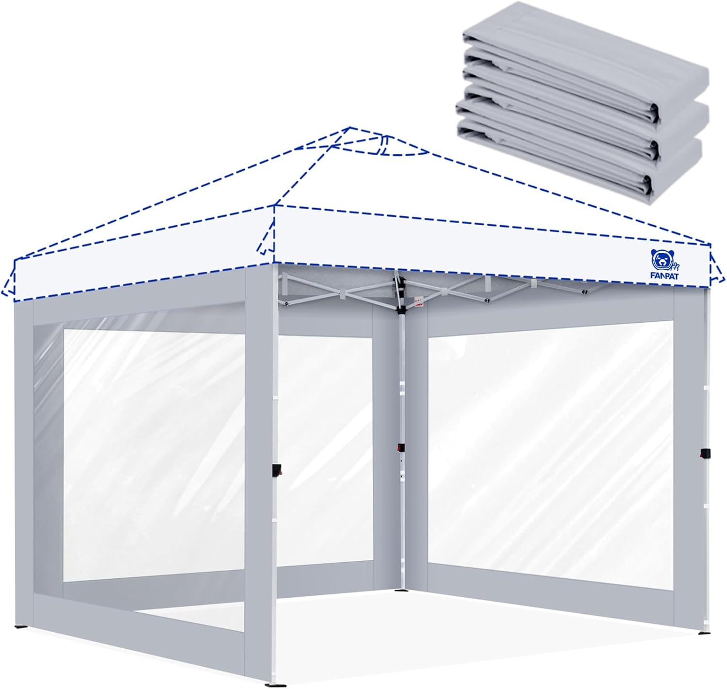 FANPAT 3Pcs Clear Canopy Sidewalls for 10x10 Pop Up Tent, Transparent Window Curtain Cloth, 8 Mil PVC Enclosure Fabric with Zipper,Blue (Not Including Frame and the top,Sidewalls ONLY)