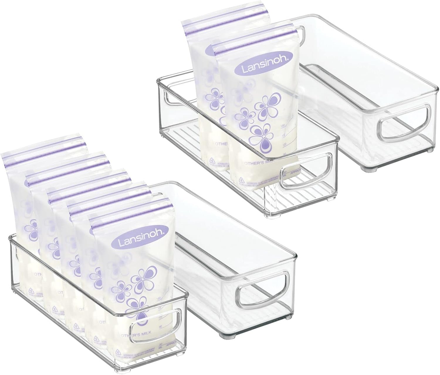 mDesign Small Plastic Nursery Storage Container Bins with Handles for Organization in Cabinet, Closet or Cubby Shelves - Organizer for Baby Food, Bibs, Formula - Ligne Collection - 4 Pack - Clear Pack of 4 10 x 4 x 3