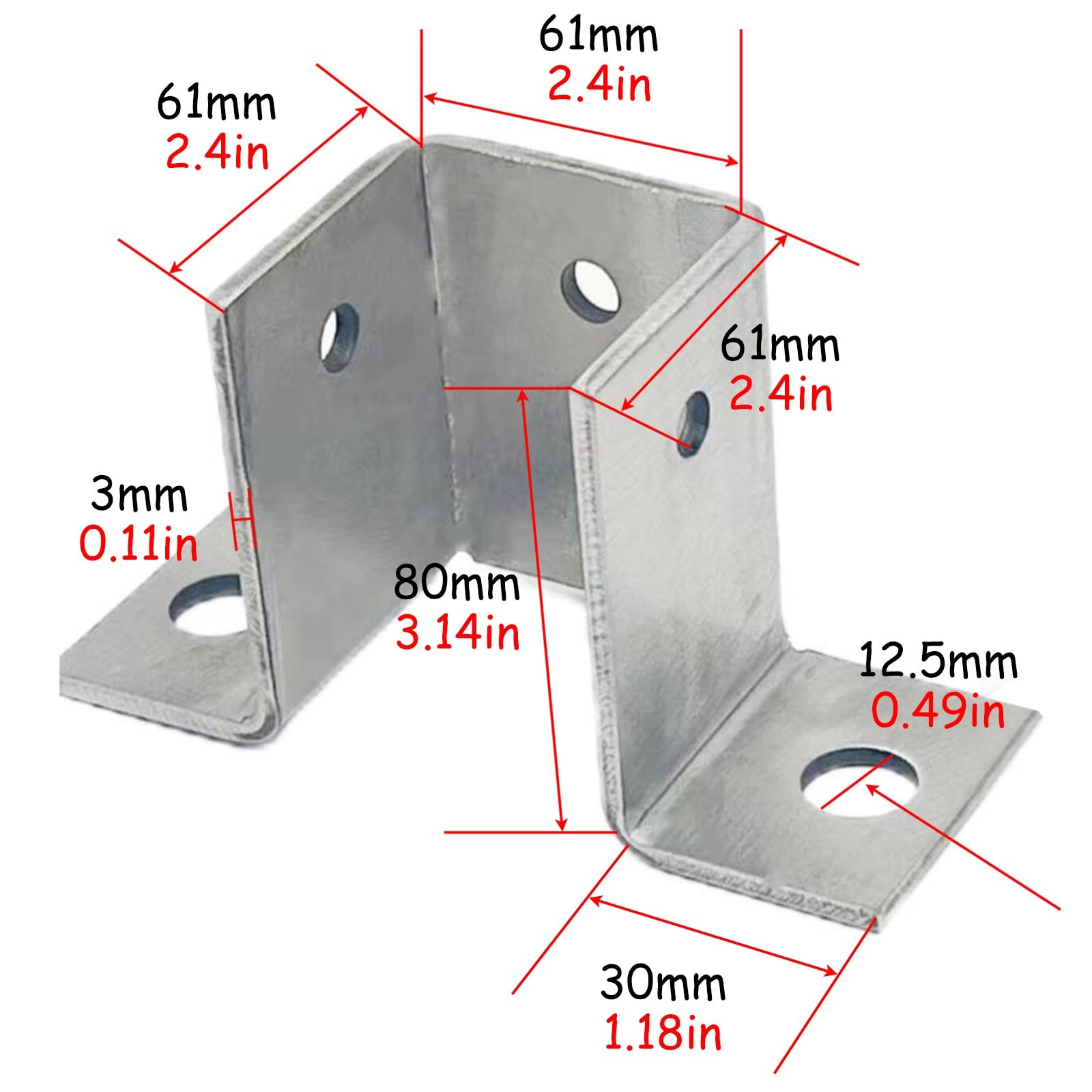 Soporte Base de anclaje para poste madera 2/4/6 piezas de base de anclaje de poste para hormigón, 60 90 150 190 mm, soporte de base de barandilla de cubierta de orientación lateral resistente, soporte