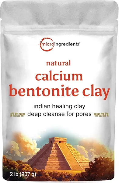 Micro Ingredients Natural Calcium Bentonite Clay Powder, 2lbs | Pure Indian Healing Clay for Body Detox & Deep Pore Cleanser | Great for Skin Care + Body & Face Mask | Gentle Absorption