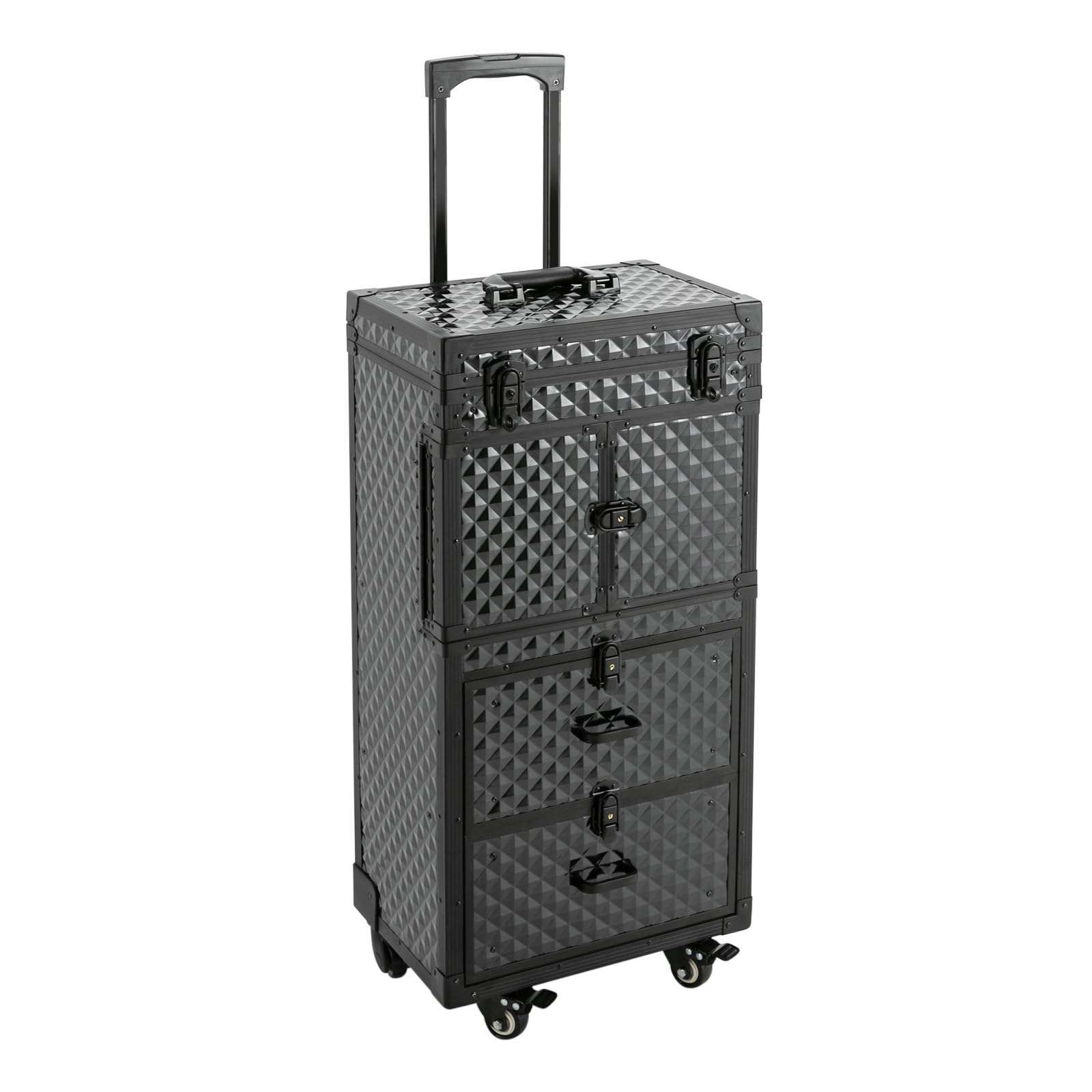 Mallette de maquillage professionnelle avec 4 roulettes - Valise à roulettes - En aluminium - Pour voyage, coiffure, maquilleur - Noir, Noir , Moderne
