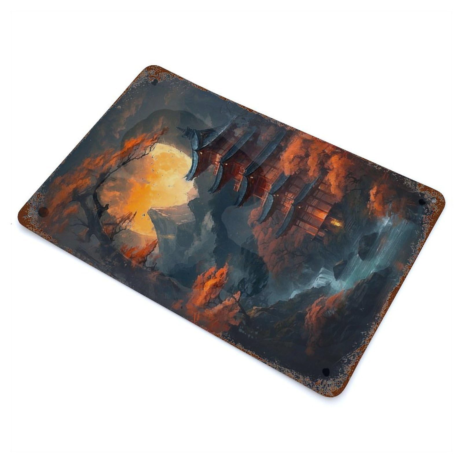 Pagoda of Tranquility Rustic Tin Plaque 11.8"x7.9", Ideal for Cafe, Home Bar And Lounge Decor