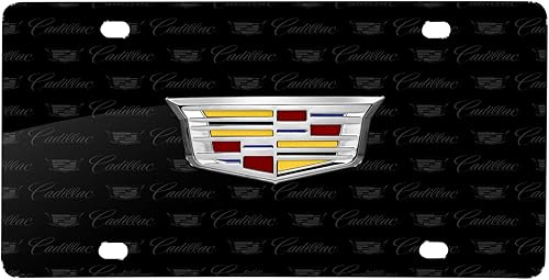 iPick Image Para Cadillac Crest 3D Logo en Logo Patrón Negro Placa de matrícula de aluminio