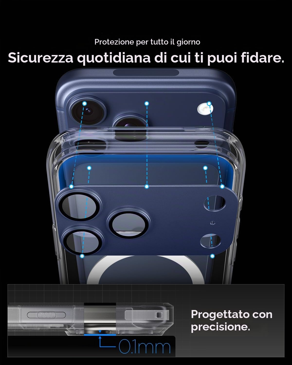 Spigen Glas.tR EZ Fit Optik Pro XL Protezione Fotocamera compatibile con iPhone 17 Pro, 1 Pezzi, Blu profondo, Anello Totale, Durezza 9H Pellicola prottetiva