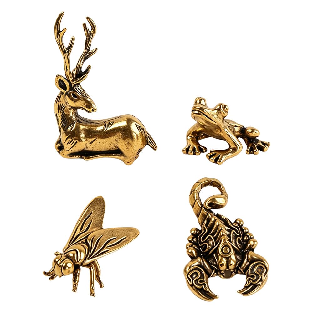 Jehoshaphat 4Pcs Brass Fly Figurines Cute Metal Insect Statues for Home Desktop Bookshelf Office Decor Holiday Wholesale Ornaments