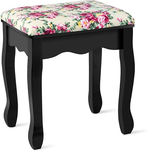 Miniatura 8 de LDAILY Juego de mesa de tocador con espejo redondo giratorio de 360 tocador con taburete 4 cajones y 4 estantes de almacenamiento escritorio de