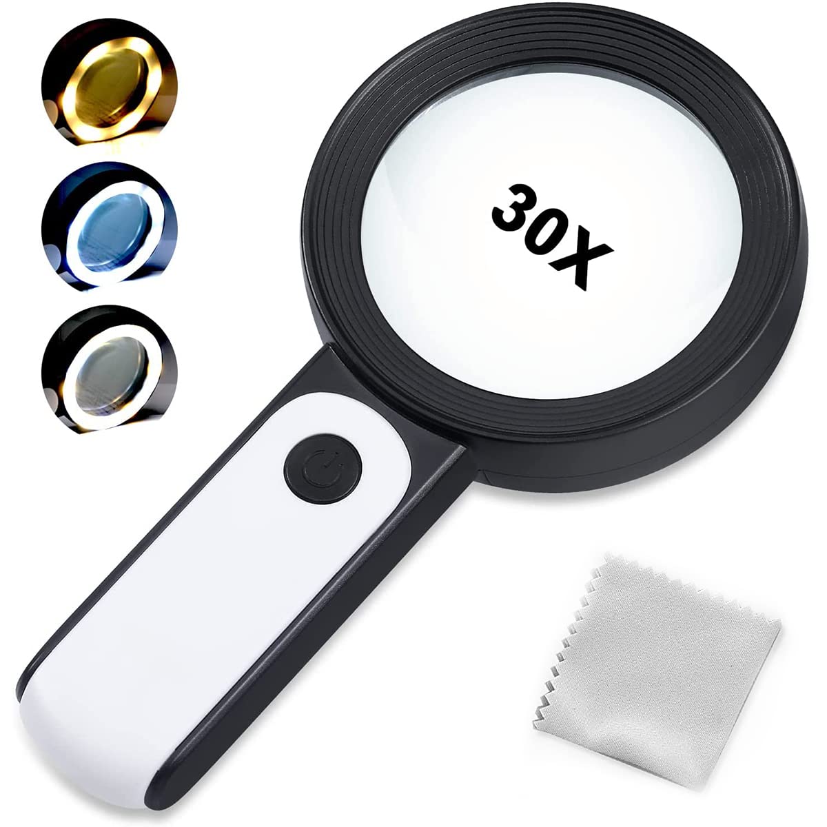 Climberty® Magnifying Glass with Light, 30X Handheld Large Magnifying Glass 18LED Cold and Warm