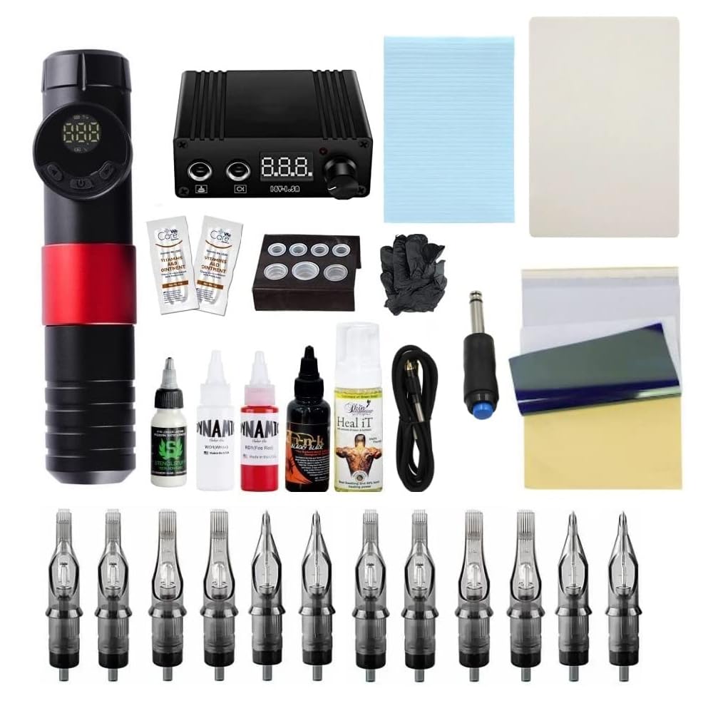 Tattoo Gizmo Wireless Tattoo Machine Kit – Professional Rotary Pen Gun Adjustable Stroke Cordless Machine Starter Kit for Beginners with Power Supply, Cartridges Needles, Dynamic Ink - SWTPMK-01-image-48