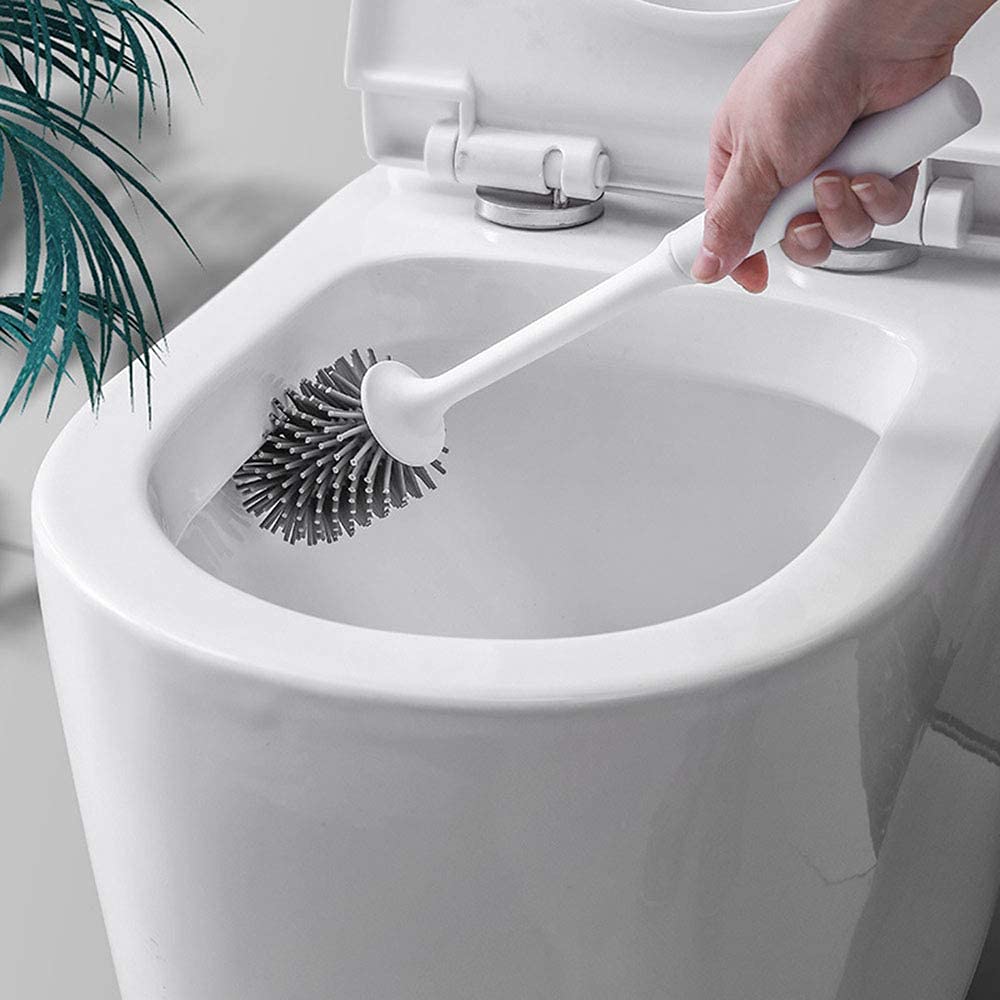 Scopino per Wc con Manico Lungo e Setole Morbide, Set Di Spazzole per la Pulizia Della Toilette, Scopino per la Pulizia Della Toilette a Parete in Silicone Senza Angoli Morti