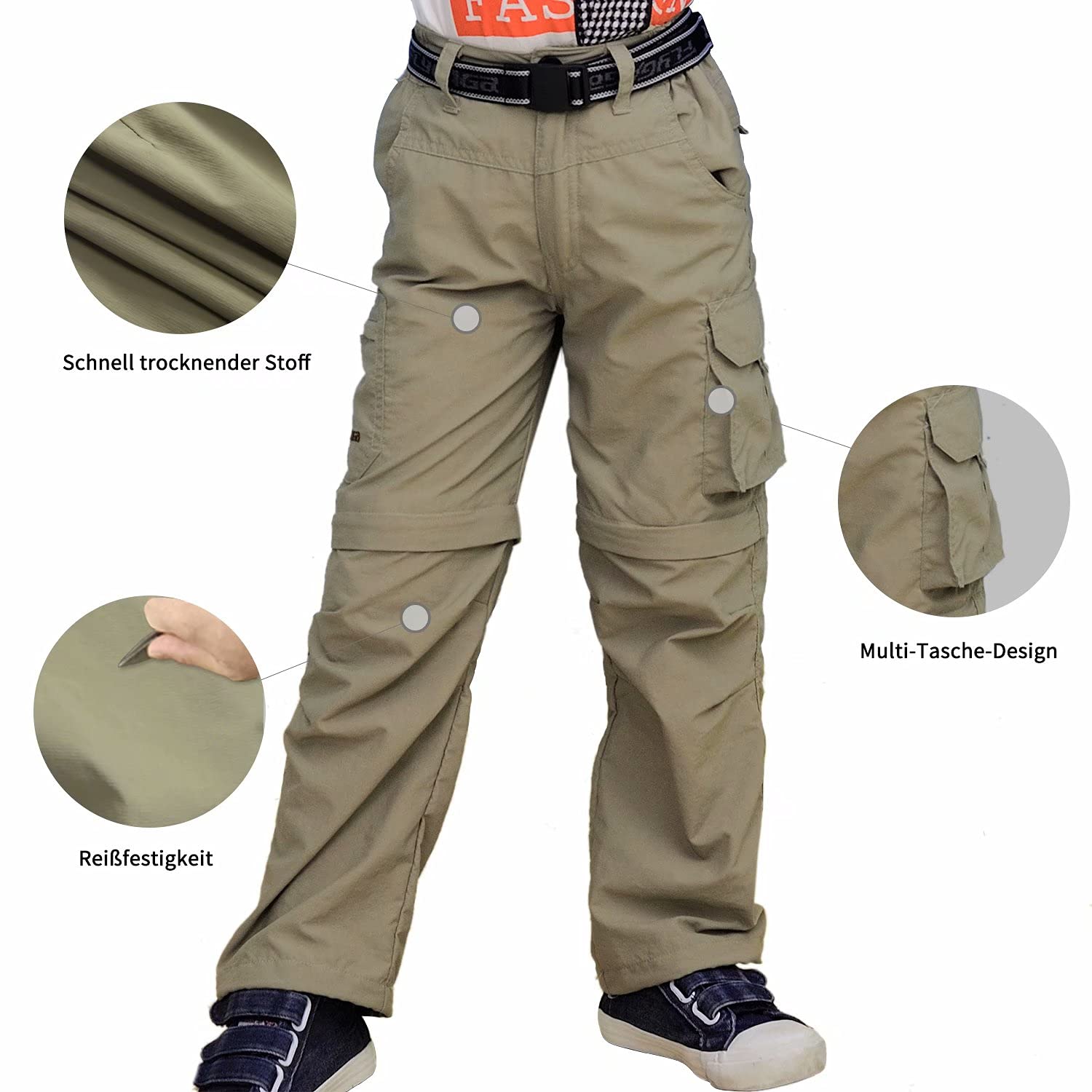 FLYGAGA Pantalon d'extérieur pour Enfants, Pantalon de Randonnée, Pantalon Cargo pour Enfants, Convertible d'escalade de Randonnée Imperméable à Séchage Rapide pour Garçon