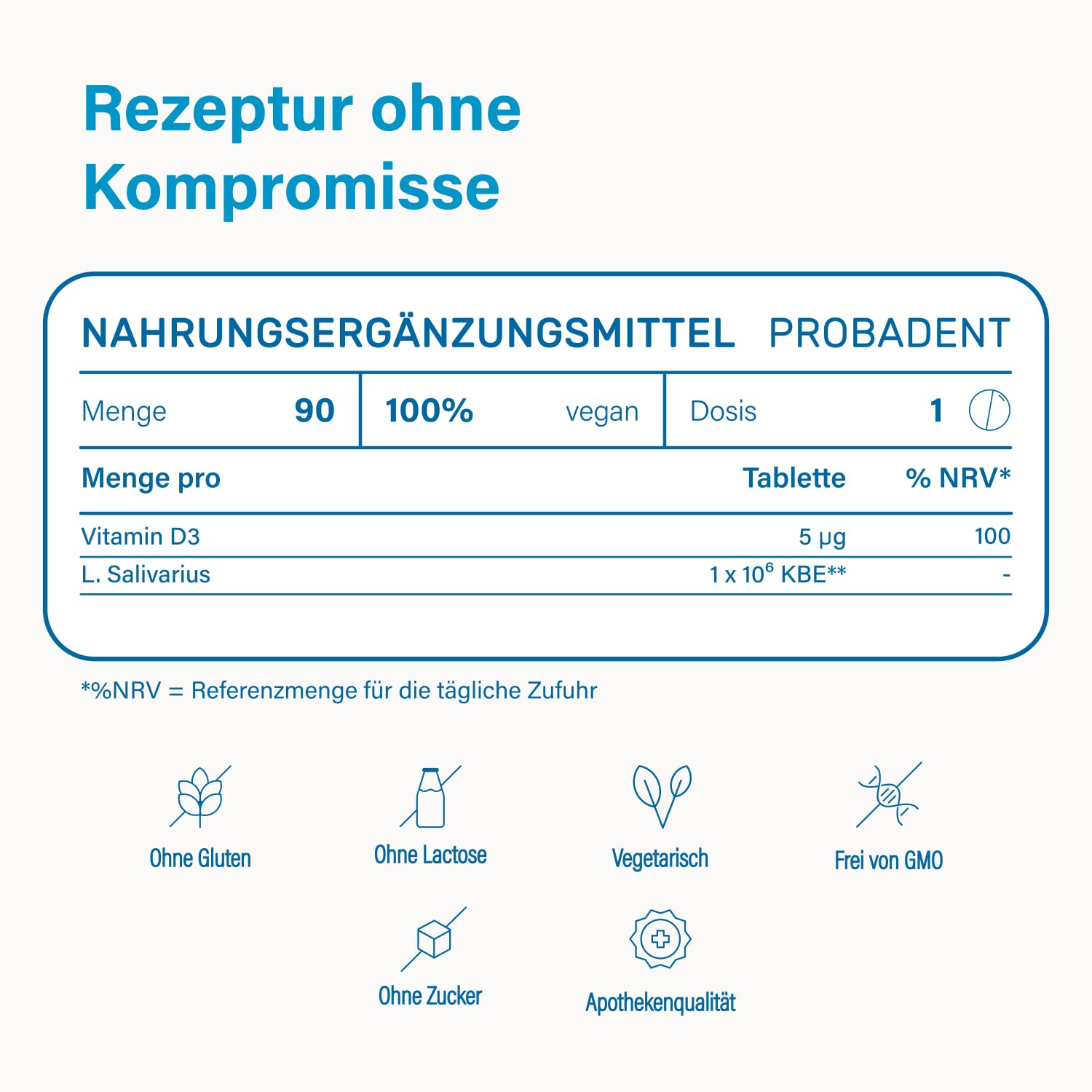 Nupure® Probadent Lutschtabletten gegen Mundgeruch mit Bakterienkulturen für die Mundflora mit 5 μg Vitamin D, Mundgeruch bekämpfen, Zitronengeschmack, Mundhygiene ohne Mundwasser, 90 Kapseln