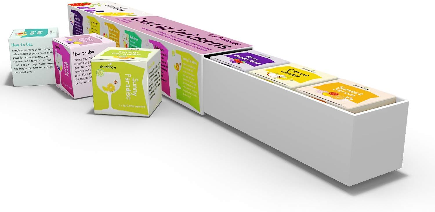 Cocktail Botanical Tea Infusion Pyramids Unique Gift Set 6 Teabags Cocktail Mixer Blends