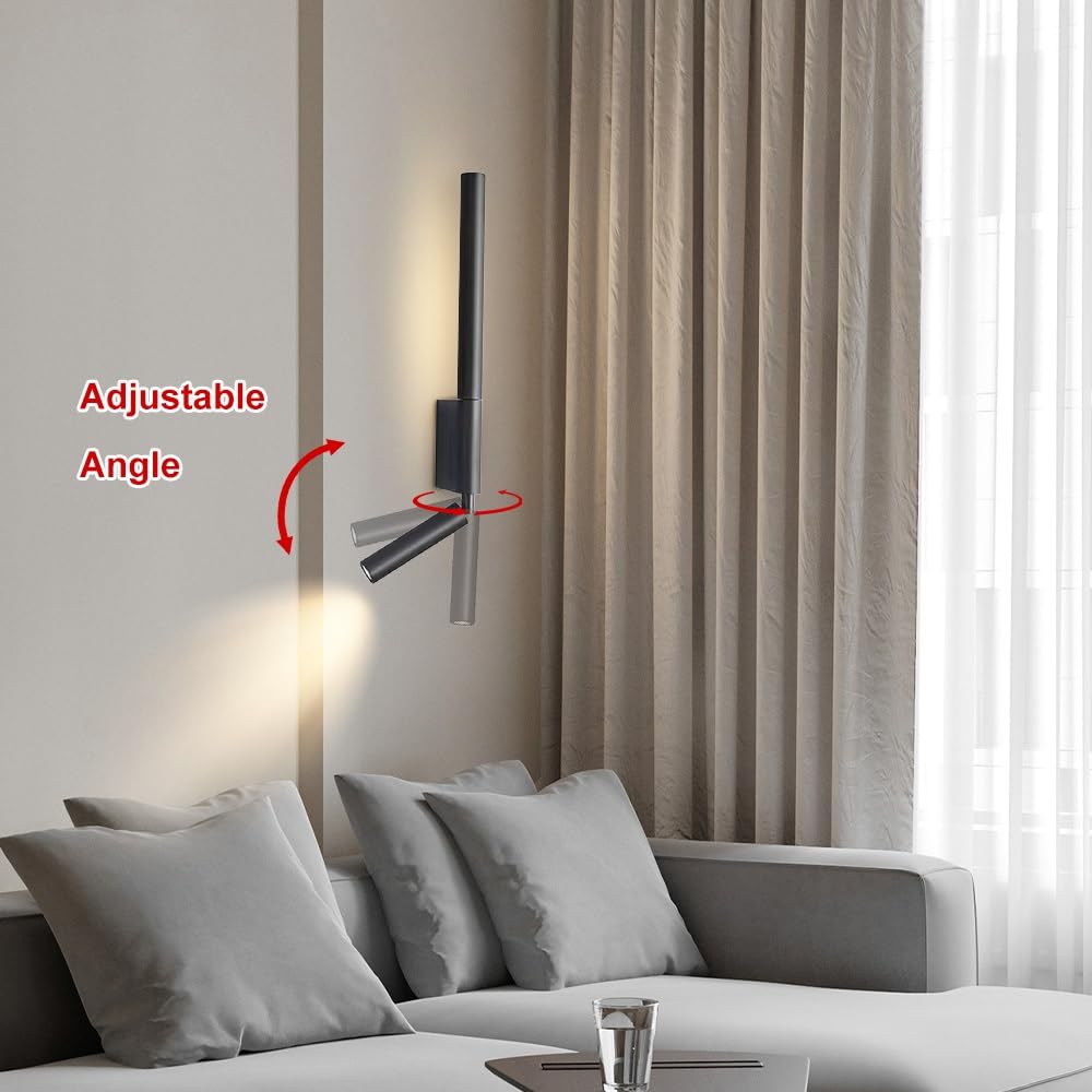 Lámpara de Pared de Tubo Largo Ultrafino, luz Lineal de Metal con Acabado Negro, Aplique de Lectura de mesilla de Noche Ajustable, lámparas LED Modernas - 4000K, Luces ambientales