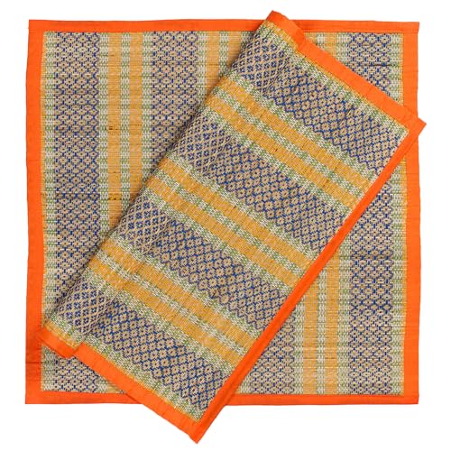 Image of CRAFT OF INDIA Handmade Korai Pai Kusha Grass Pooja Aasan Sitting Floor Mats (1.5X1.5 ft (4pcs Combo)