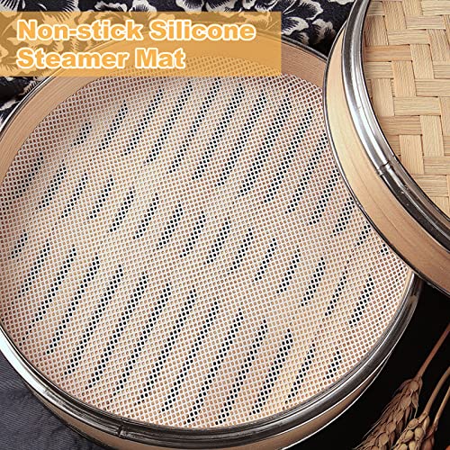 Oungy 20Pcs Round Silicone Steamer Liners 12 Inch Non Stick Silicone Steamer Mesh Mat Pad Reusable Steamed Bamboo Steamer Basket Liner Dumplings Baking Pastry Dim Sum Mesh For Home Kitchen Cooking #TOP3