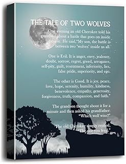 Wolf Poster, The Tale of Two Wolves, Canvas Wall Art Inspirational Quote Decor, Wolf Décor, Wolf Gifts, Canvas Prints Poster Wall Art for Living Room Home Office Decor, Office Decoration, Size 12x15