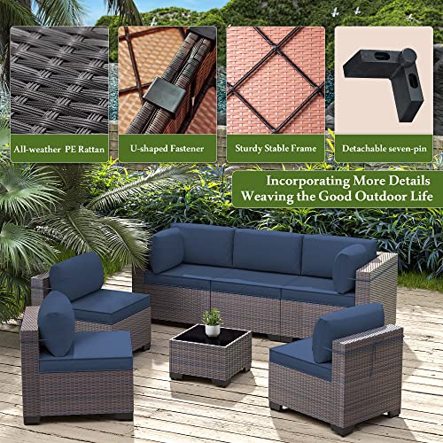 Image of 14 Pieces Outdoor Patio Furniture Set,Outdoor Sectional Furniture All Weather PE Rattan Wicker Patio Conversation Set with 2 Coffee Tables and 12 Thickened Cushions,Navy Blue